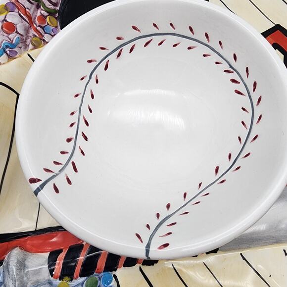 World Bazaars Baseball Theme Chips & Dip Ceramic Platter World Series 14x12 - Picture 6 of 9